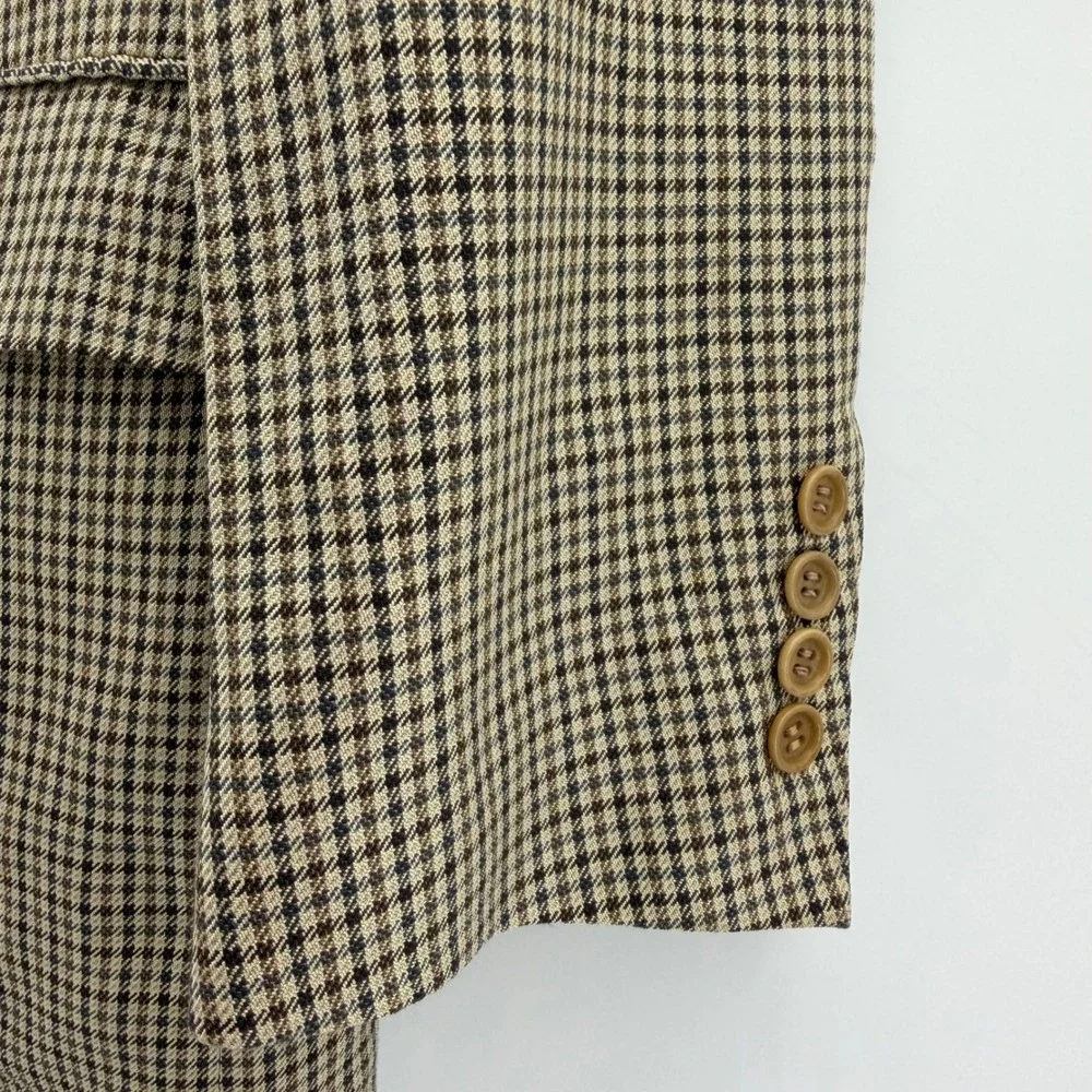 Canali Silk Wool Sport Coat Blazer Men 40R (50R IT) Brown Houndstooth Italy Made
